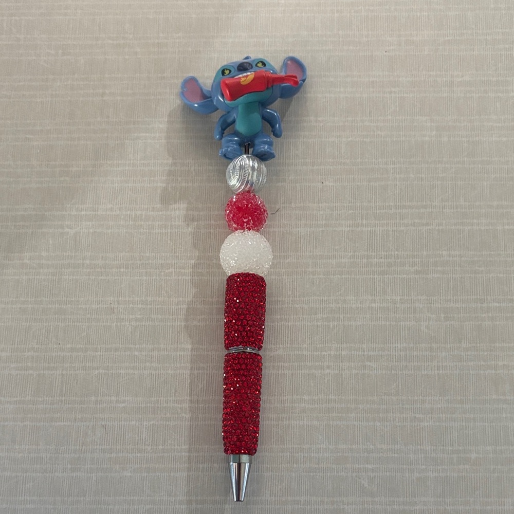 Blue and Red stitch Beaded Pen